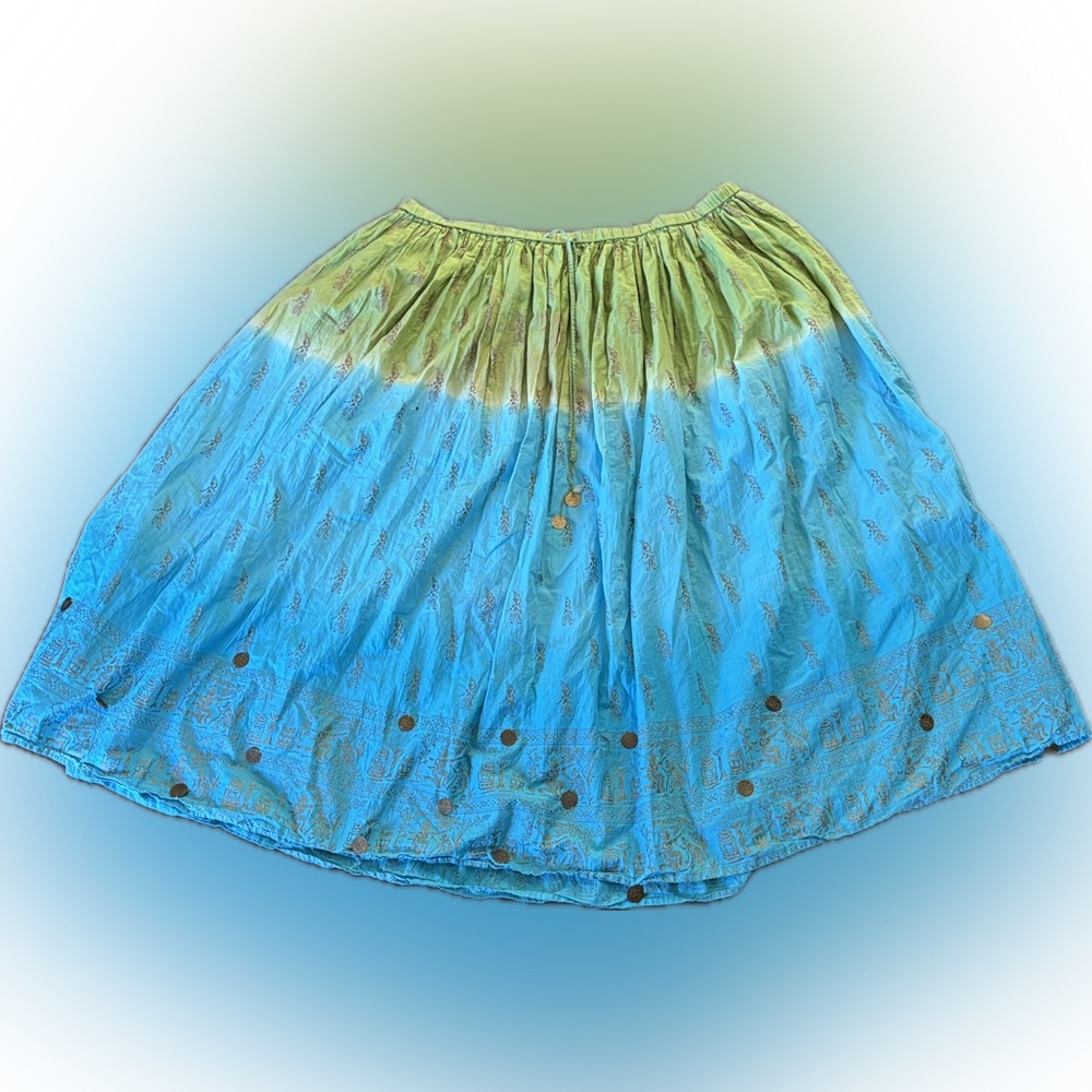 French laundry | Elegant Green and Blue Women's bohemian Skirt